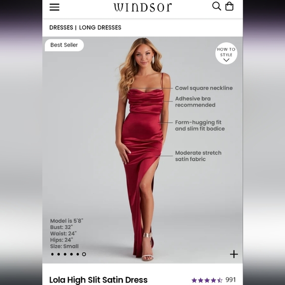 Windsor- Lola High Slit Satin Dress (Lipstick Red)-Small - Picture 2 of 10